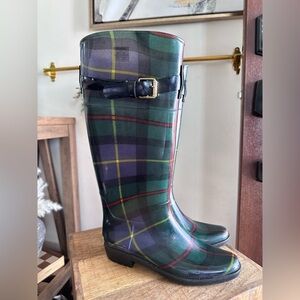 🌧️ Ralph Lauren Plaid Rain Boots – Size 8 🌧️